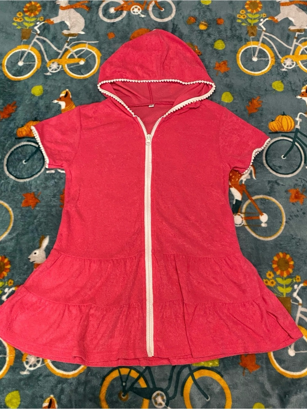 Girls' Hooded Pink Zip-Front Swim Suit Cover-Up
